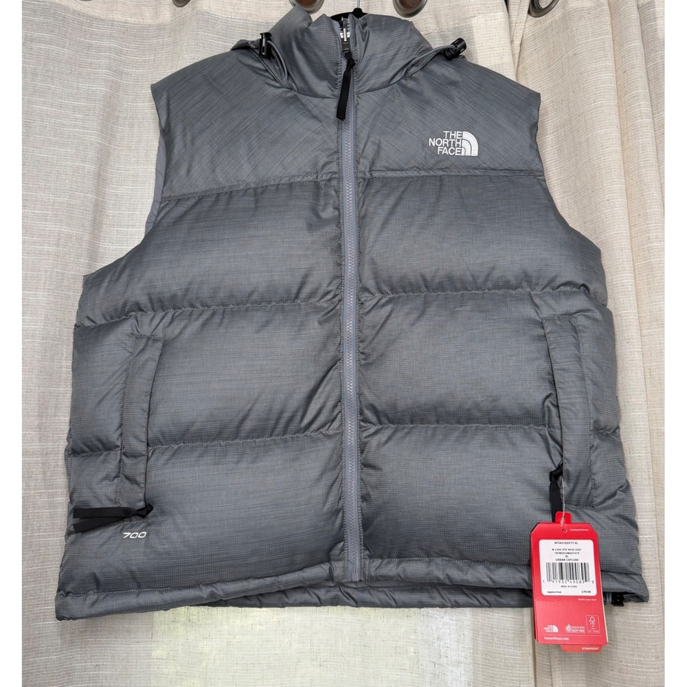 NWT The North Face 1996 Retro Nuptse Puffer Vest 700 Down Hooded Grey Women's XL
